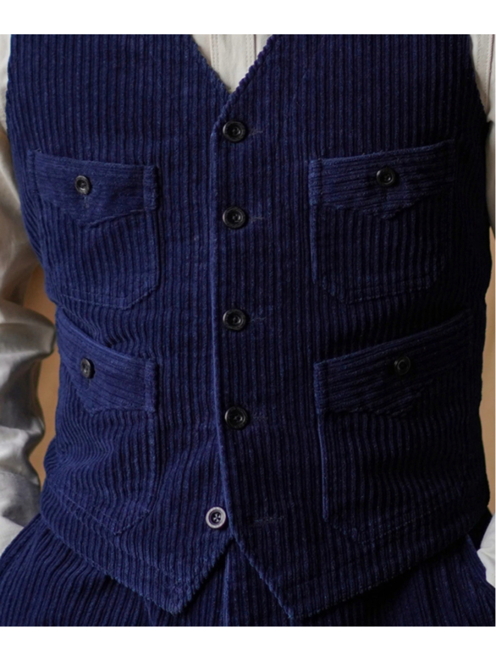 Annual Ring 1920s Indigo Corduroy Work Vest Navy Color Size L - Picture 6 of 14